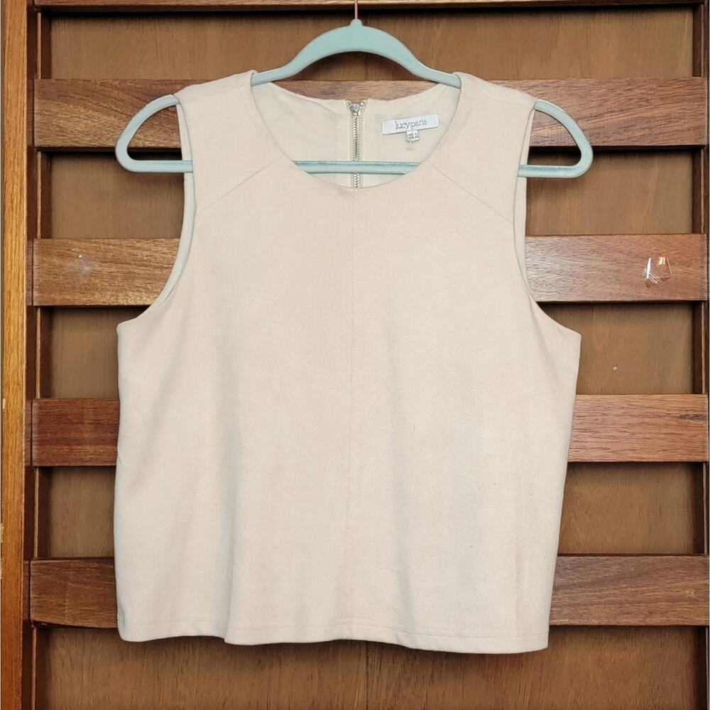 Lucy Paris Cream Sleeveless Zippered Back Blouse, Sz L